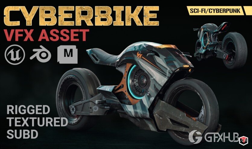 赛博朋克摩托车3D模型 Cyberbike VFX Asset (FBX/OBJ/ABC格式)