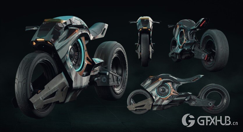 赛博朋克摩托车3D模型 Cyberbike VFX Asset (FBX/OBJ/ABC格式)