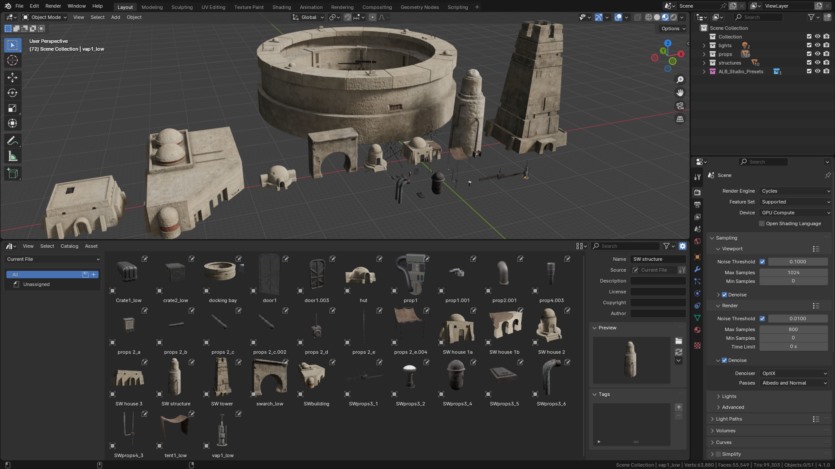 塔图因沙漠建模楼房3D模型资产预设 Tatooine Buildings Asset Pack (Blender/FBX格式)