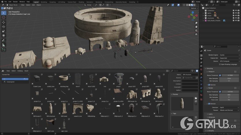 塔图因沙漠建模楼房3D模型资产预设 Tatooine Buildings Asset Pack (Blender/FBX格式)