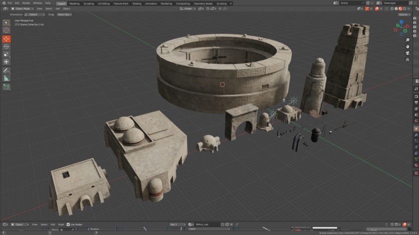 塔图因沙漠建模楼房3D模型资产预设 Tatooine Buildings Asset Pack (Blender/FBX格式)