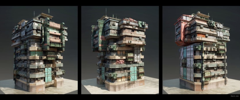 Blender科幻贫民楼房建筑3D模型资产 Sci-Fi Kitbash – Volume 1