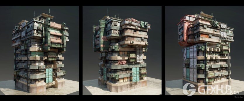 Blender科幻贫民楼房建筑3D模型资产 Sci-Fi Kitbash – Volume 1