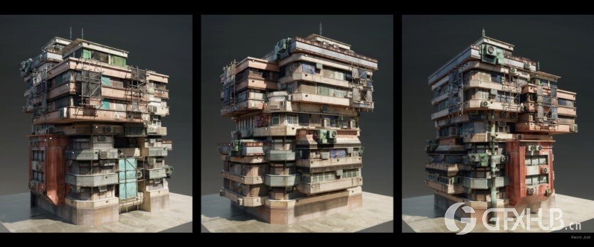 Blender科幻贫民楼房建筑3D模型资产 Sci-Fi Kitbash – Volume 1