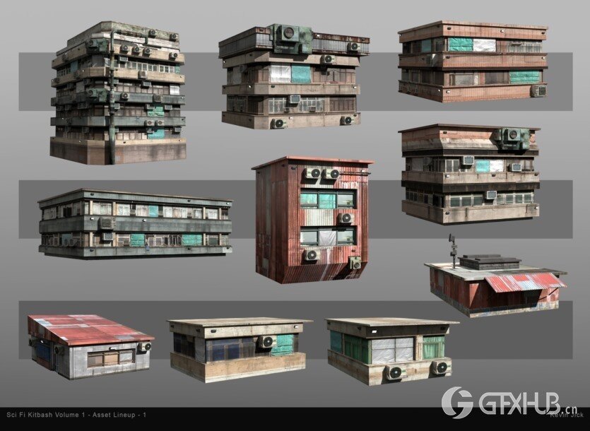 Blender科幻贫民楼房建筑3D模型资产 Sci-Fi Kitbash – Volume 1