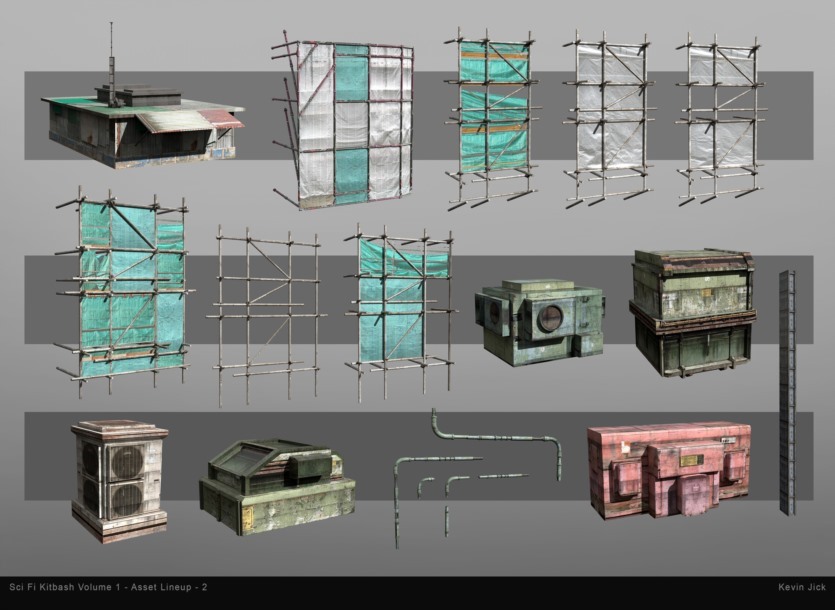 Blender科幻贫民楼房建筑3D模型资产 Sci-Fi Kitbash – Volume 1