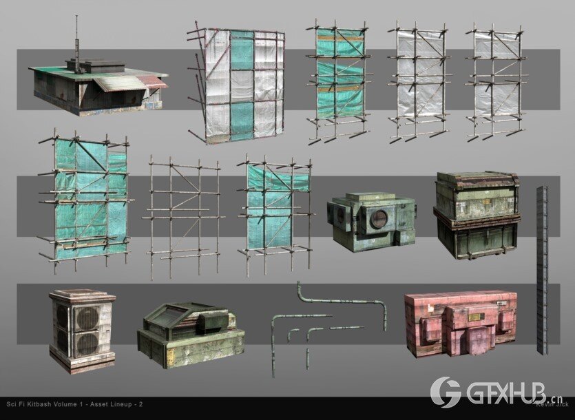 Blender科幻贫民楼房建筑3D模型资产 Sci-Fi Kitbash – Volume 1
