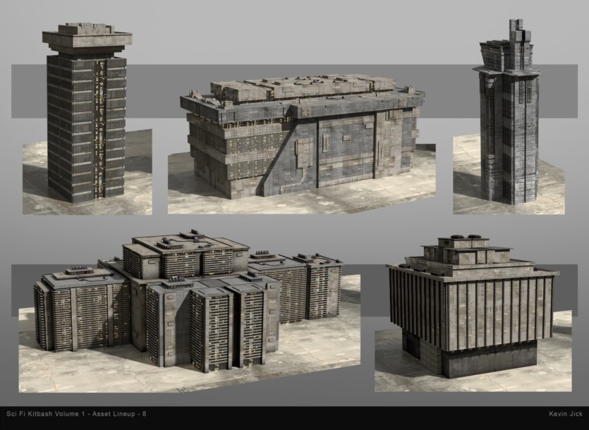 Blender科幻贫民楼房建筑3D模型资产 Sci-Fi Kitbash – Volume 1
