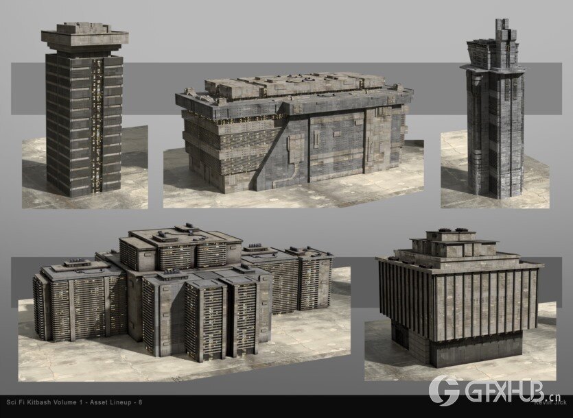 Blender科幻贫民楼房建筑3D模型资产 Sci-Fi Kitbash – Volume 1