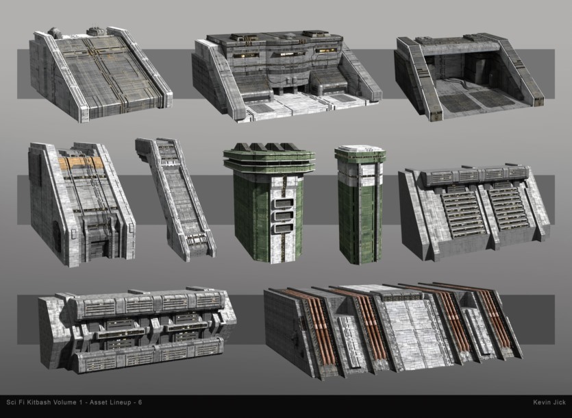 Blender科幻贫民楼房建筑3D模型资产 Sci-Fi Kitbash – Volume 1