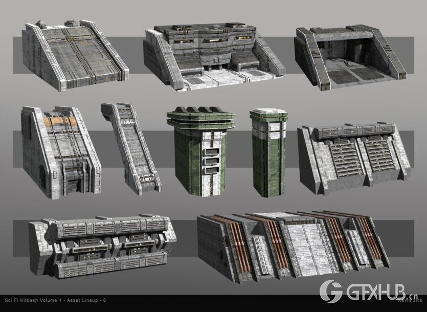 Blender科幻贫民楼房建筑3D模型资产 Sci-Fi Kitbash – Volume 1