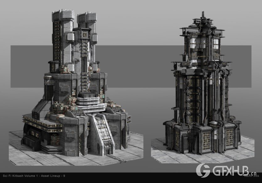 Blender科幻贫民楼房建筑3D模型资产 Sci-Fi Kitbash – Volume 1