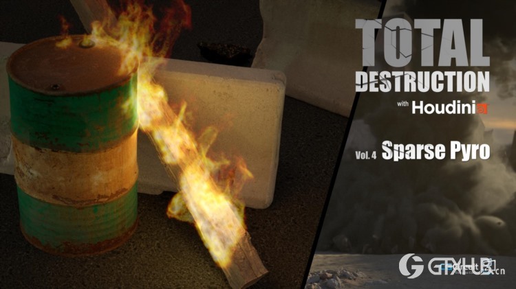 Houdini烟雾火焰尘土特效教程 CGCircuit – Total Destruction Vol.4 Sparse Pyro