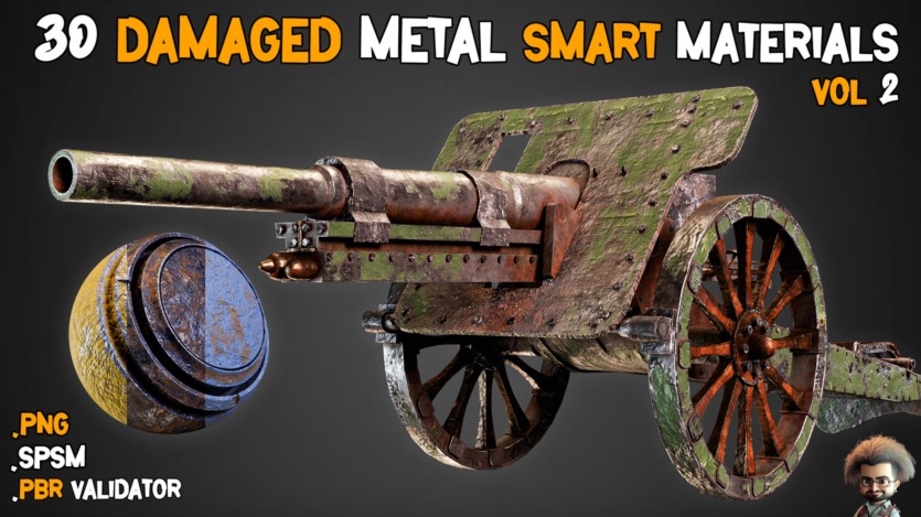 30种受损金属智能材质+PBR贴图 30 Damaged Metal Smart Materials + PBR Textures - Vol 2