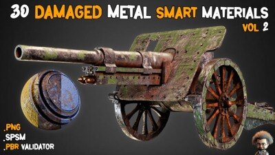 30种受损金属智能材质+PBR贴图 30 Damaged Metal Smart Materials + PBR Textures – Vol 2