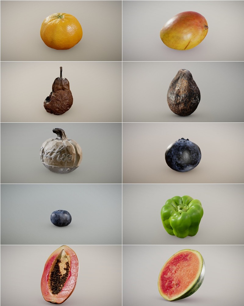 86个水果蔬菜食物3D模型 Inciprocal Sketchfab Food Scans Collection