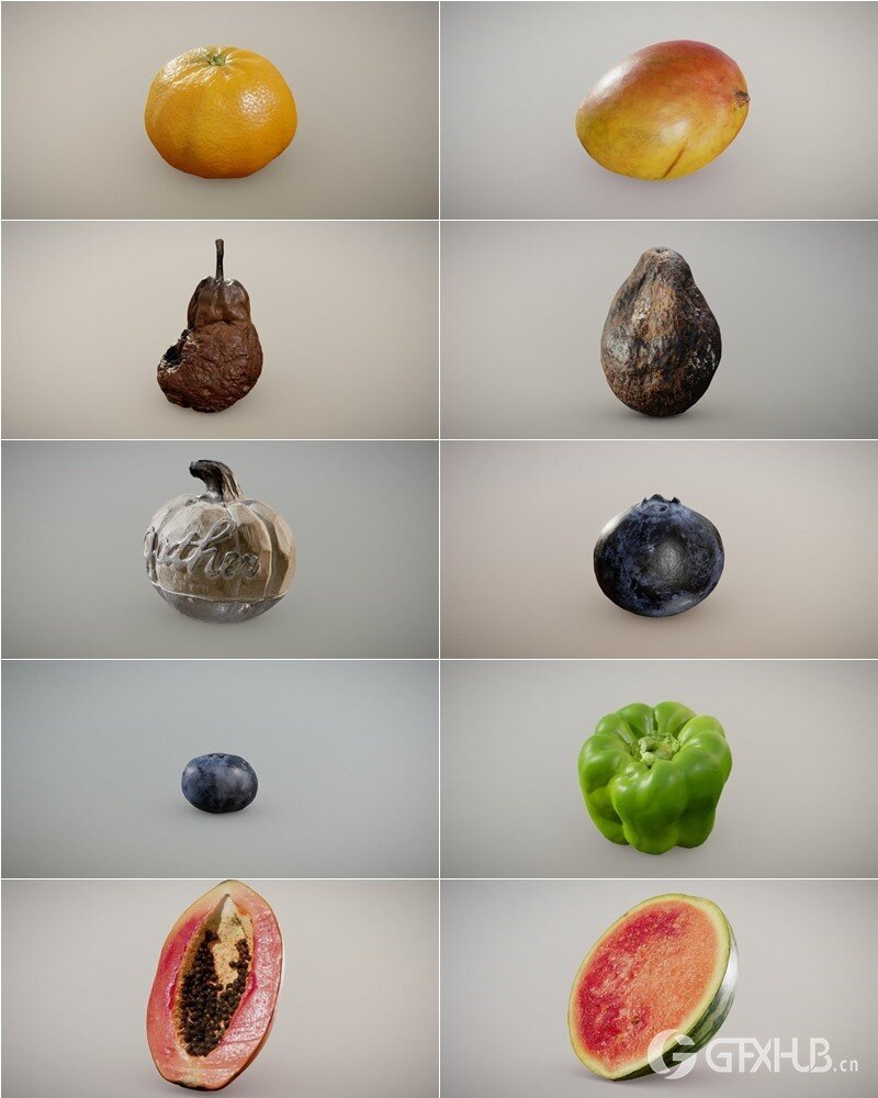 86个水果蔬菜食物3D模型 Inciprocal Sketchfab Food Scans Collection