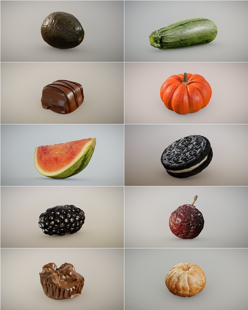 86个水果蔬菜食物3D模型 Inciprocal Sketchfab Food Scans Collection