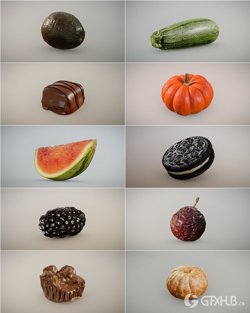 86个水果蔬菜食物3D模型 Inciprocal Sketchfab Food Scans Collection