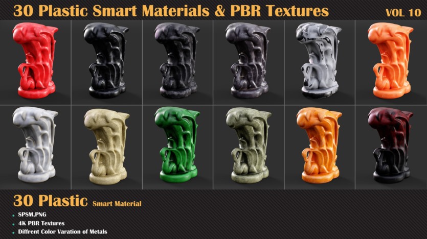 30种塑料智能材料和PBR纹理 30 Plastic Smart Materials & PBR Textures - VOL10