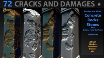 72个4K破损裂纹Alpha贴图和笔刷 Cracks And Damages 4K Brushes and Alpha Pack