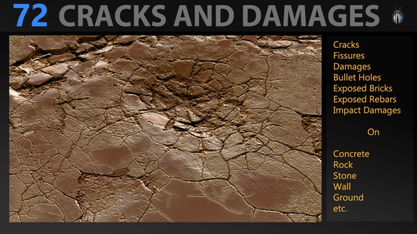 72个4K破损裂纹Alpha贴图和笔刷 Cracks And Damages 4K Brushes and Alpha Pack