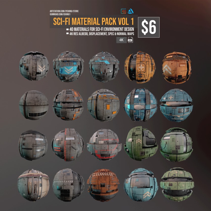 40组科幻钢铁材质贴图 40 Sci-Fi Materials for Environment Design Vol.1