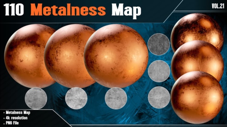 110张金属粗糙度纹理贴图 Artstation - 110 Metalness Map - Vol.21 ( 4K PNG )