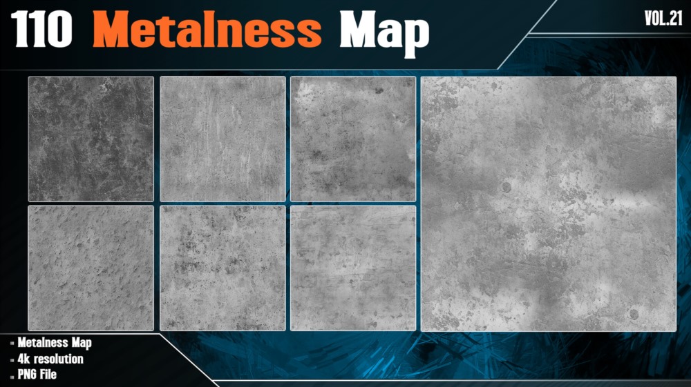 110张金属粗糙度纹理贴图 Artstation - 110 Metalness Map - Vol.21 ( 4K PNG )