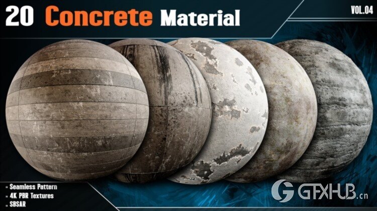 20组混凝土PBR贴图+材质 Artstation - 20 Concrete Material - Vol.04