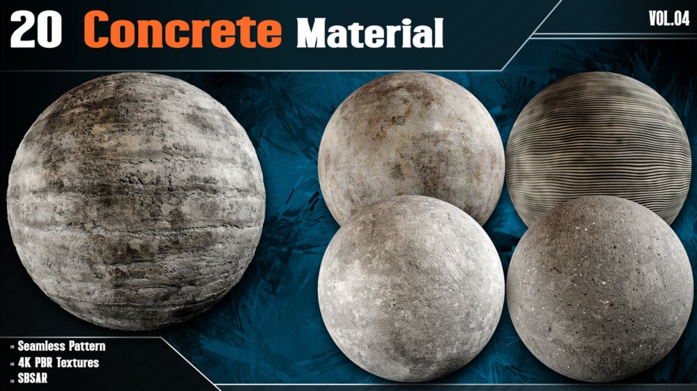 20组混凝土PBR贴图+材质 Artstation - 20 Concrete Material - Vol.04