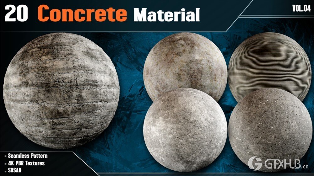 20组混凝土PBR贴图+材质 Artstation - 20 Concrete Material - Vol.04