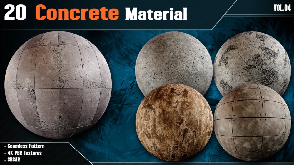 20组混凝土PBR贴图+材质 Artstation - 20 Concrete Material - Vol.04