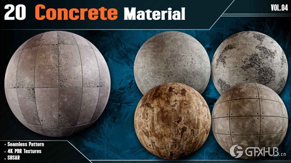 20组混凝土PBR贴图+材质 Artstation - 20 Concrete Material - Vol.04