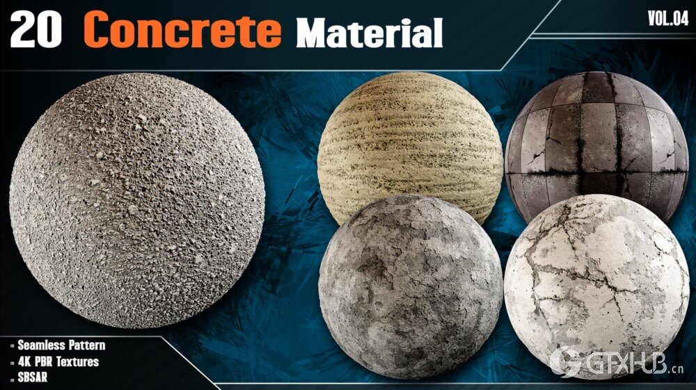 20组混凝土PBR贴图+材质 Artstation - 20 Concrete Material - Vol.04