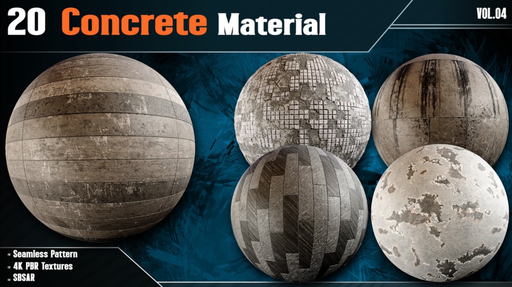 20组混凝土PBR贴图+材质 Artstation - 20 Concrete Material - Vol.04
