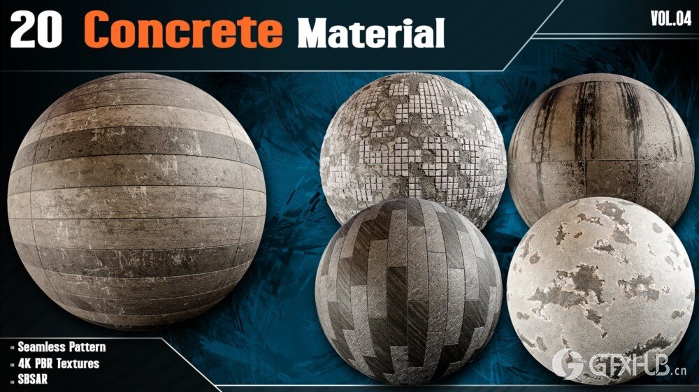 20组混凝土PBR贴图+材质 Artstation - 20 Concrete Material - Vol.04