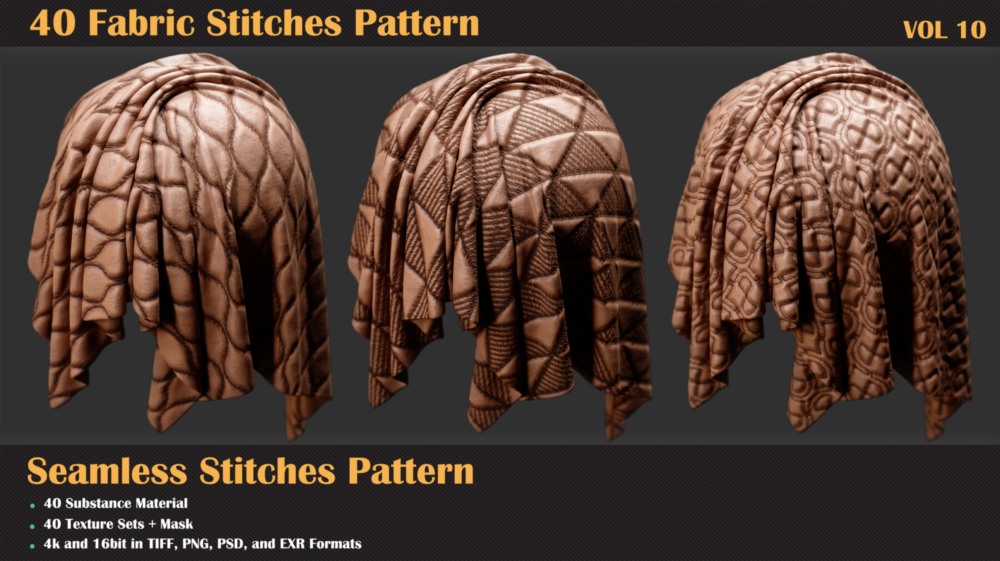 40组针线缝合纹理贴图 Artstation - 40 Stitches Patterns - Vol 10