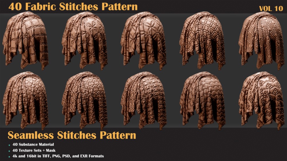 40组针线缝合纹理贴图 Artstation - 40 Stitches Patterns - Vol 10