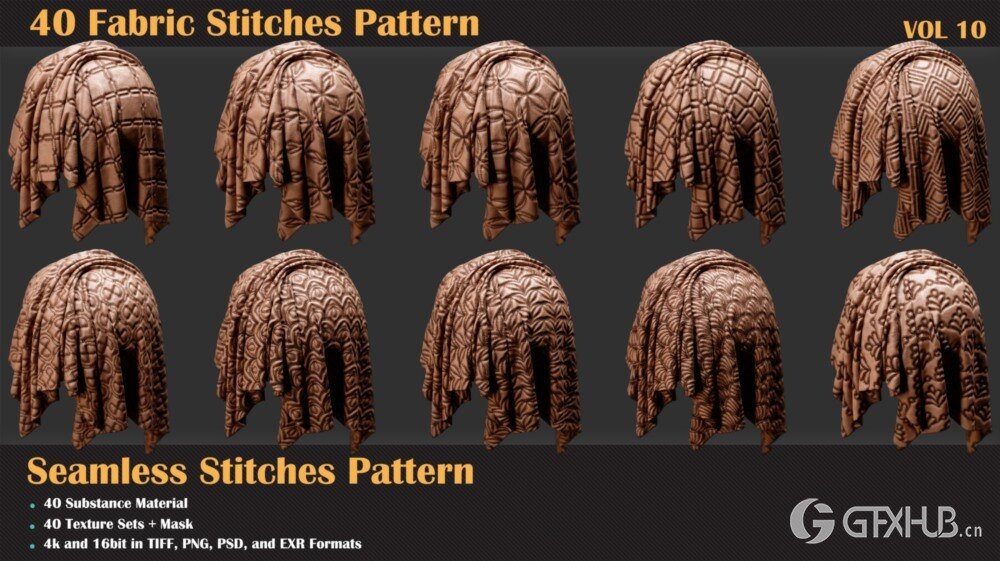 40组针线缝合纹理贴图 Artstation - 40 Stitches Patterns - Vol 10