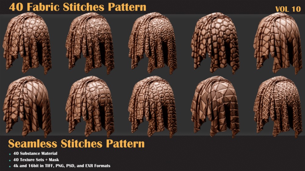 40组针线缝合纹理贴图 Artstation - 40 Stitches Patterns - Vol 10