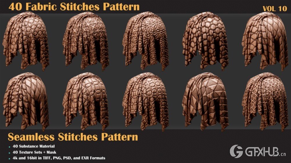 40组针线缝合纹理贴图 Artstation - 40 Stitches Patterns - Vol 10