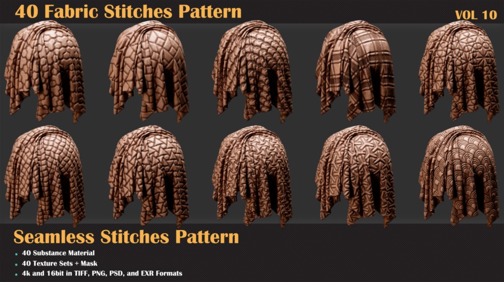 40组针线缝合纹理贴图 Artstation - 40 Stitches Patterns - Vol 10