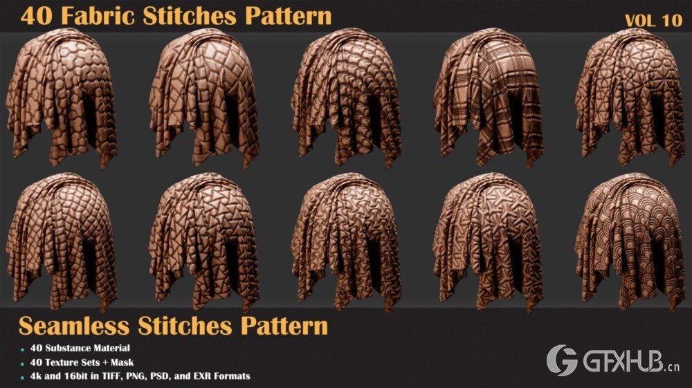 40组针线缝合纹理贴图 Artstation - 40 Stitches Patterns - Vol 10