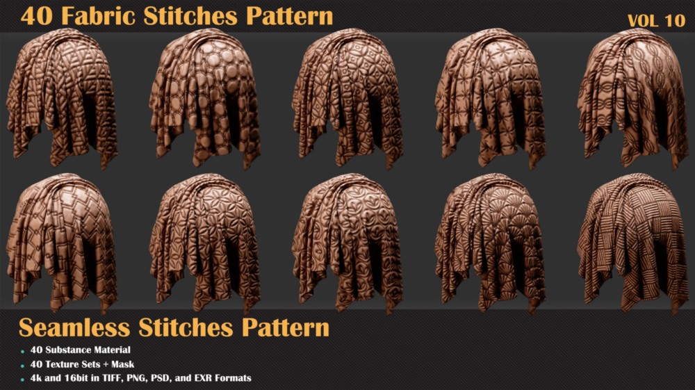 40组针线缝合纹理贴图 Artstation - 40 Stitches Patterns - Vol 10