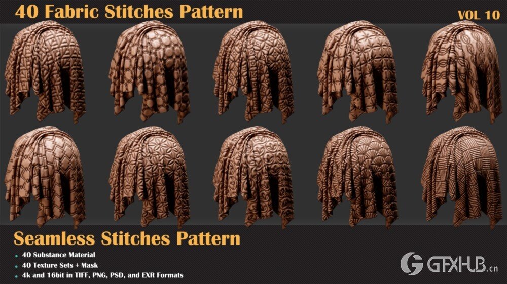 40组针线缝合纹理贴图 Artstation - 40 Stitches Patterns - Vol 10