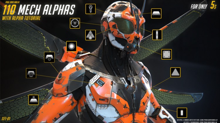 110组硬表面机械Alphas贴图 Artstation - 110 Mech Alphas