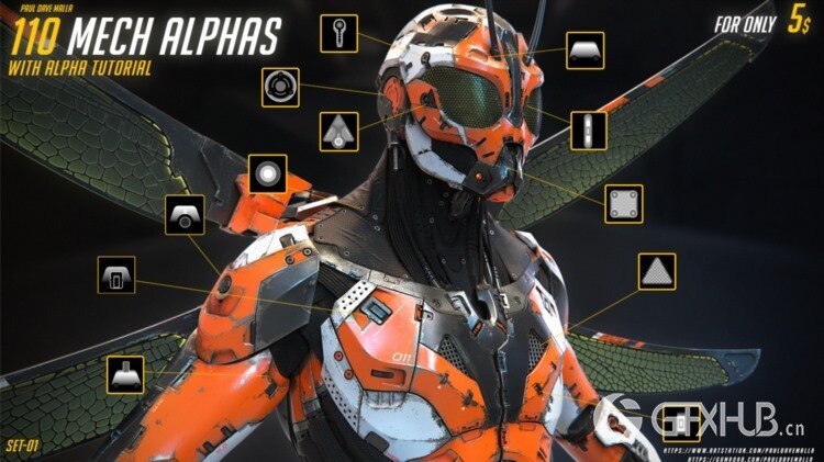 110组硬表面机械Alphas贴图 Artstation - 110 Mech Alphas