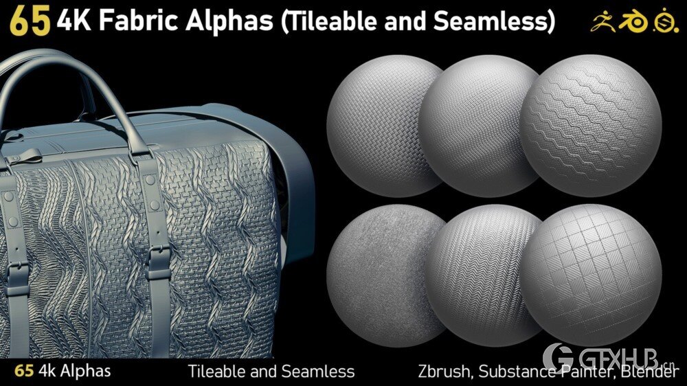 65组4K织物无缝平铺图案Alphas贴图 65 4K Fabric Alphas
