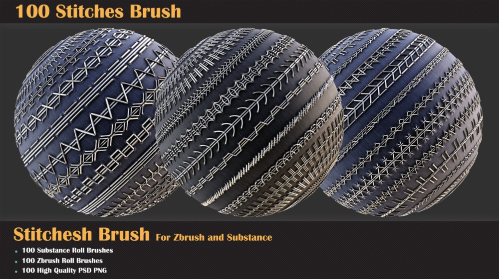 100组针线缝合Alpha纹理贴图+笔刷 100 Stitches Brush - Substance and Zbrush-005